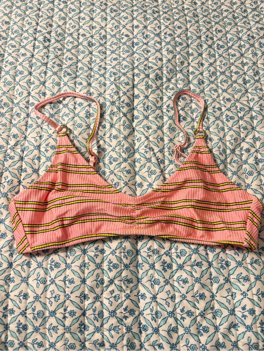 aerie Pink Ribbed Scoop Bralette with Yellow & Black Stripes